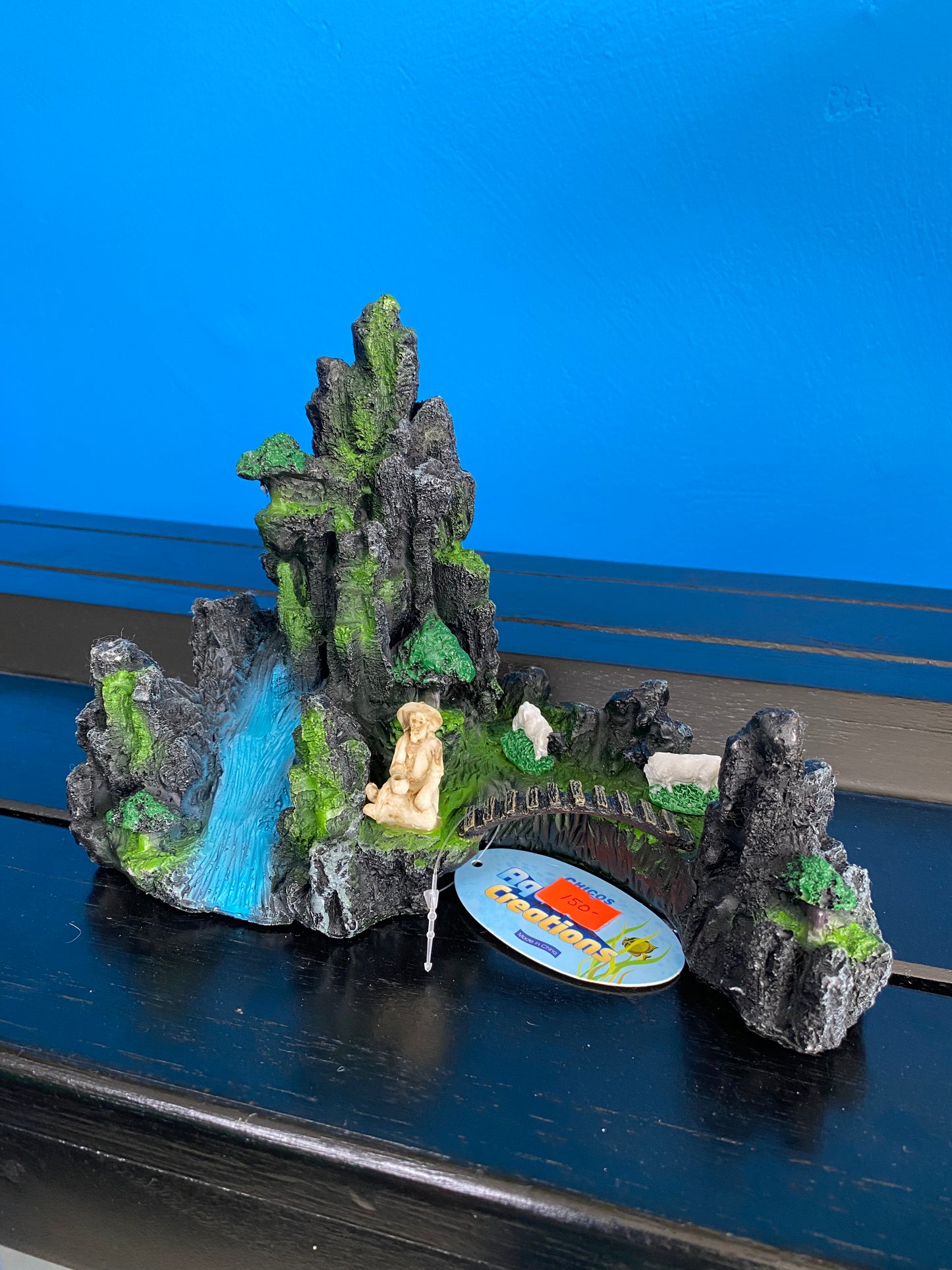 Waterfall Mountain with Man and Animals